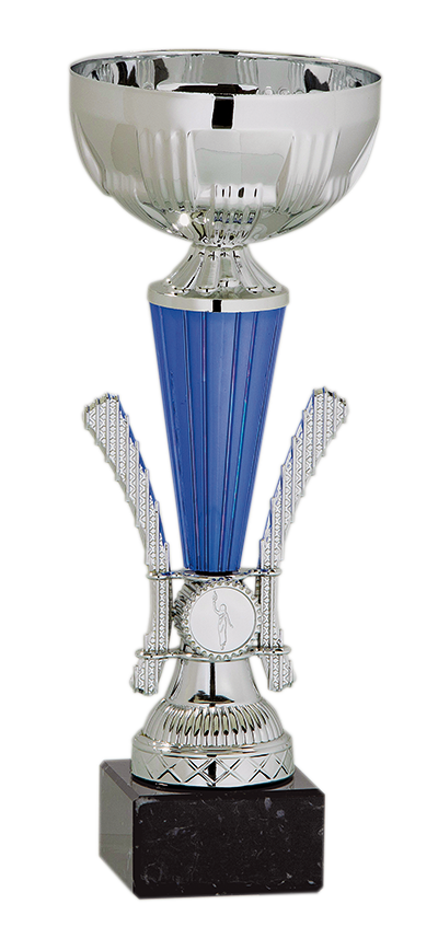 Pokal Silber/Blau mit Platz für ein Mini Emblem