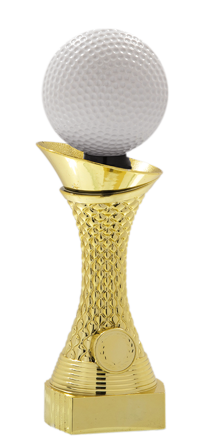 Exklusive Golf Trophäe Gold mit Platz für ein Mini Emblem